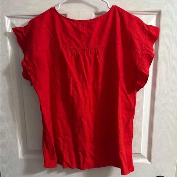 LOFT Red Flutter Sleeve Ruffled Blouse - Picture 5 of 6